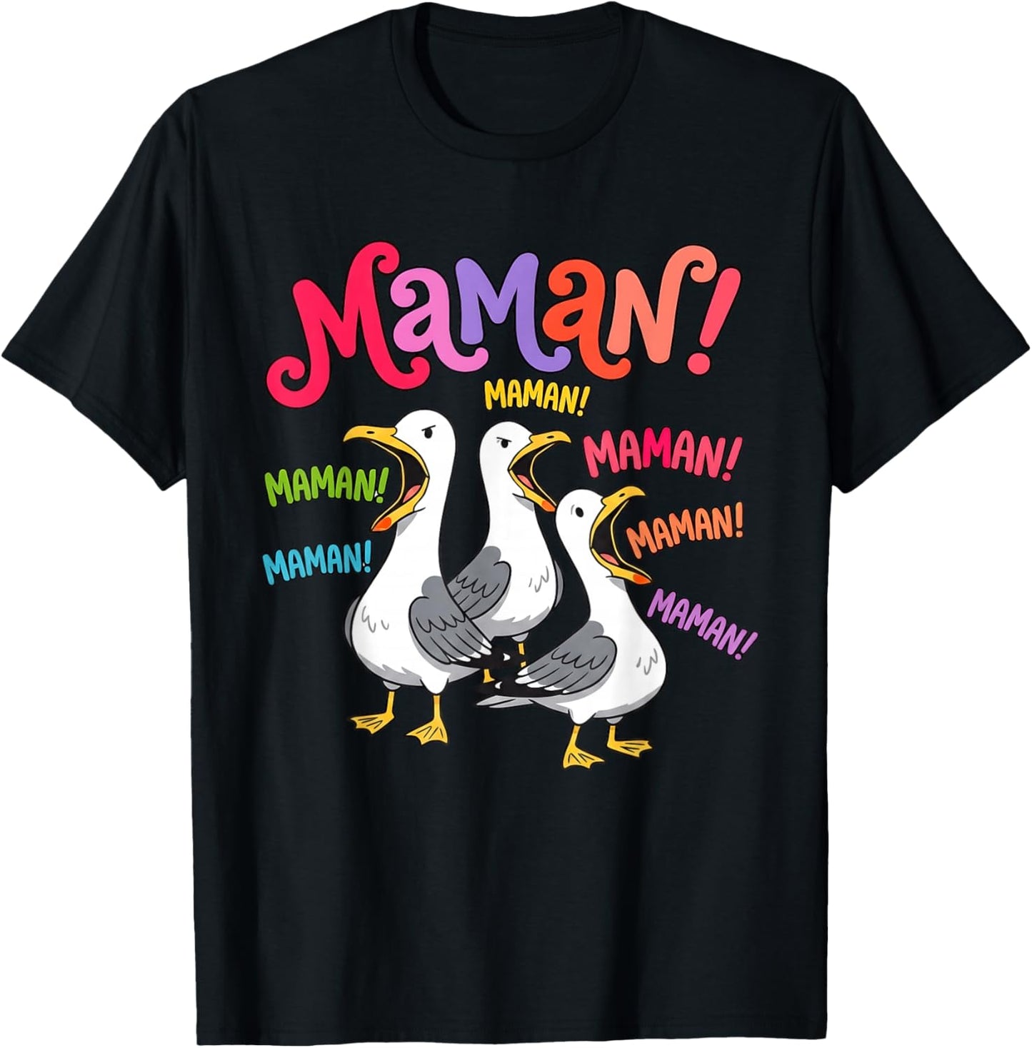 Maman Maman Maman Mouette Drôle Oiseau Humour Vintage T-Shirt - T-Shirt | Black