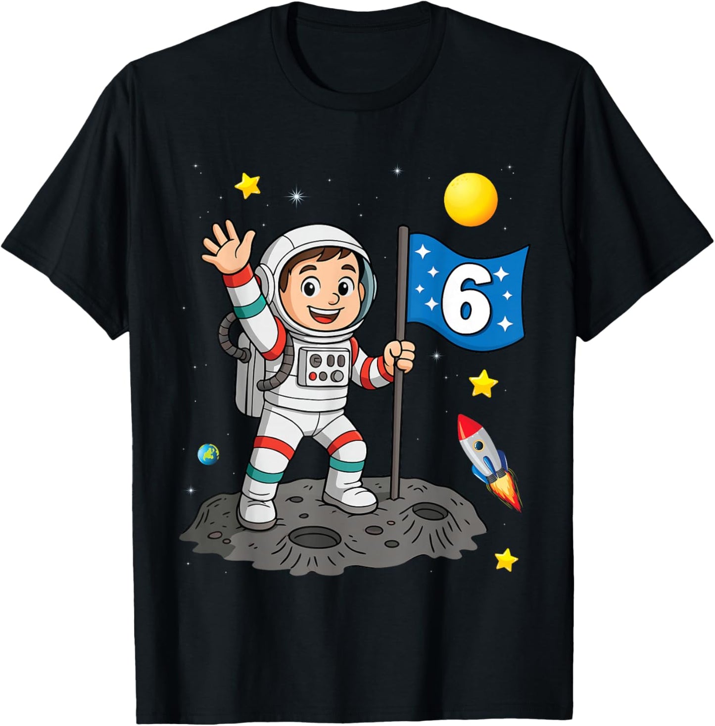 6th Birthday Astronaut All Space Boy 6th Birthday T-Shirt - T-Shirt | Black