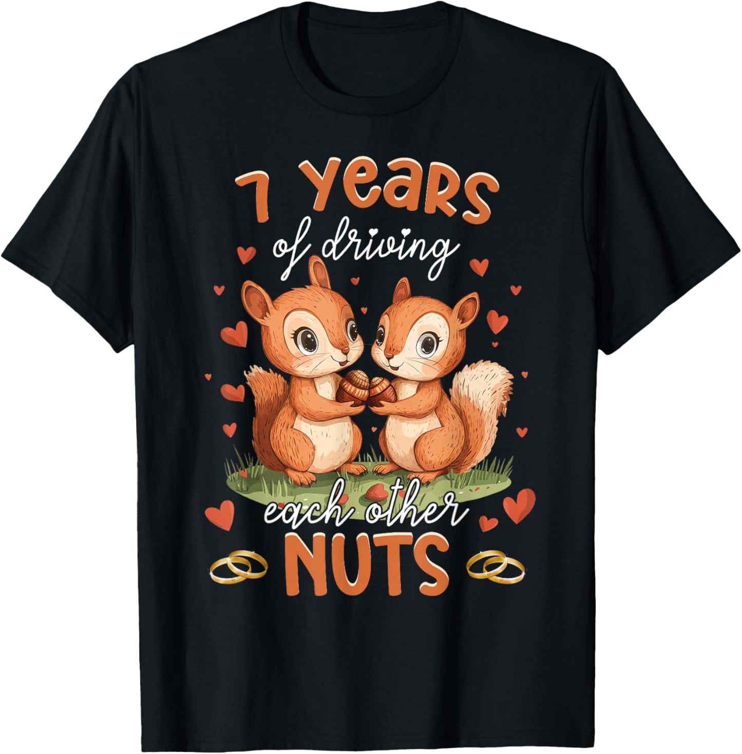 Squirrels 7th Wedding Anniversary 7 Years Cute Nuts Gift T-Shirt - T-Shirt | Black