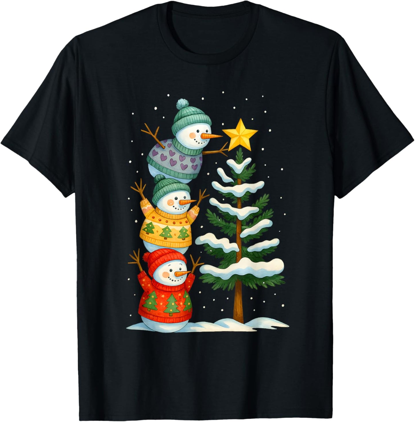 Funny Christmas Snowman Topper Tree Holiday Family Men Women T-Shirt - T-Shirt | Black