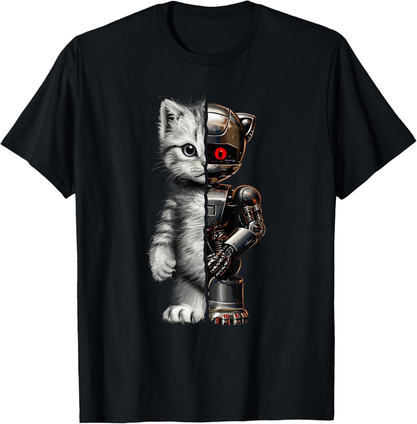 Funny Robotics Animal Lover Cat Robots Graphic Engineer Cats T-Shirt - T-Shirt | Black