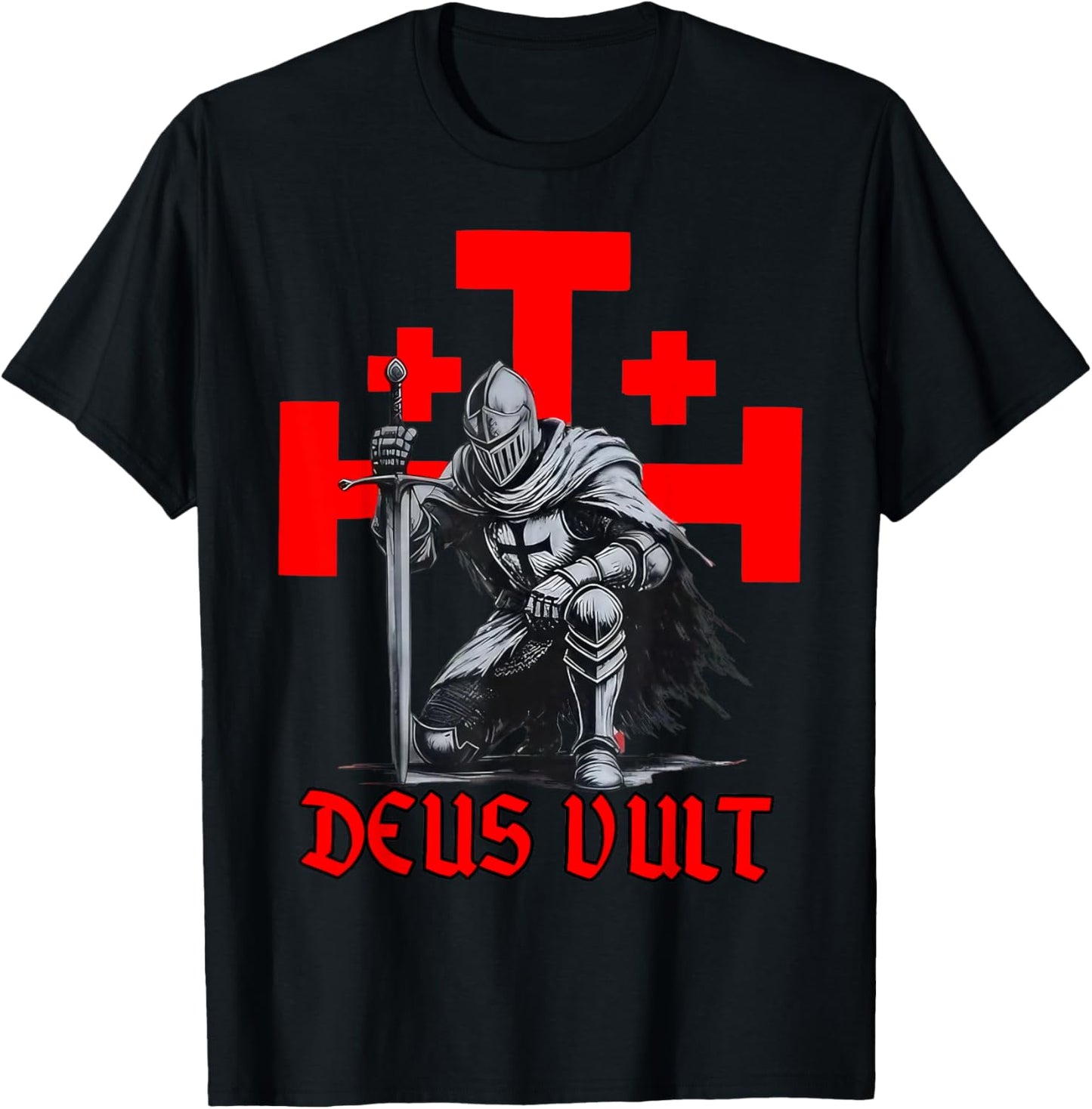Templar Knight Crusader Deus Vult Cross Medieval Faith T-Shirt - T-Shirt | Black