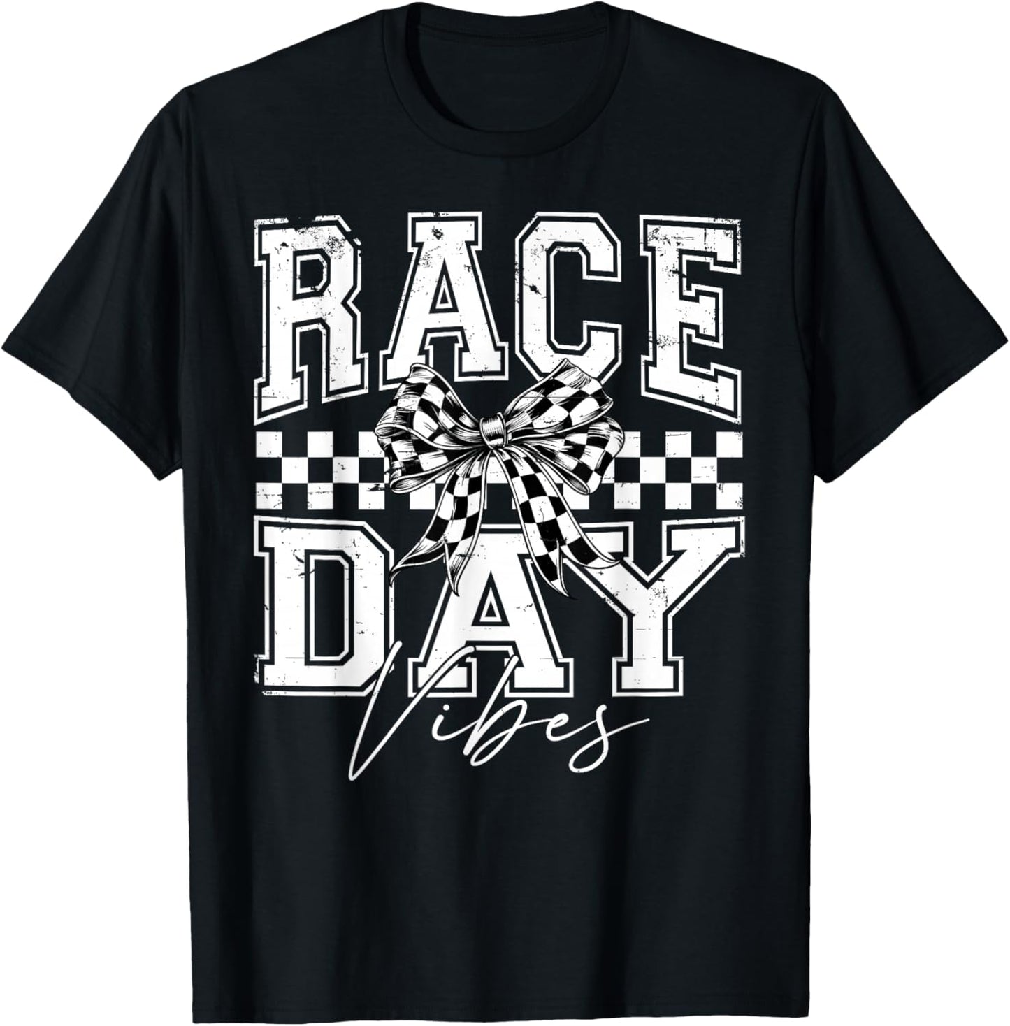 Race Day Vibes Checkered Coquette Bow Car Racing Men Women T-Shirt - T-Shirt | Black