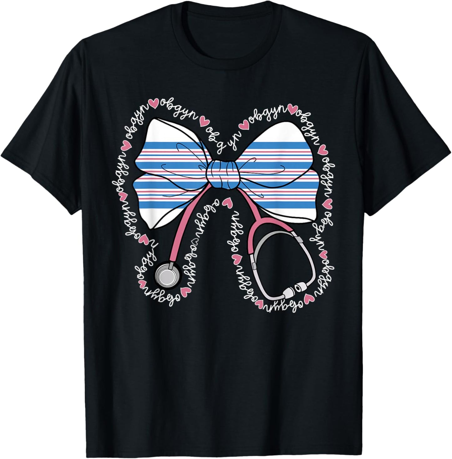 Cute Stethoscope Bow Coquette OBGYN Nurse Squad Baby Blanket T-Shirt - T-Shirt | Black