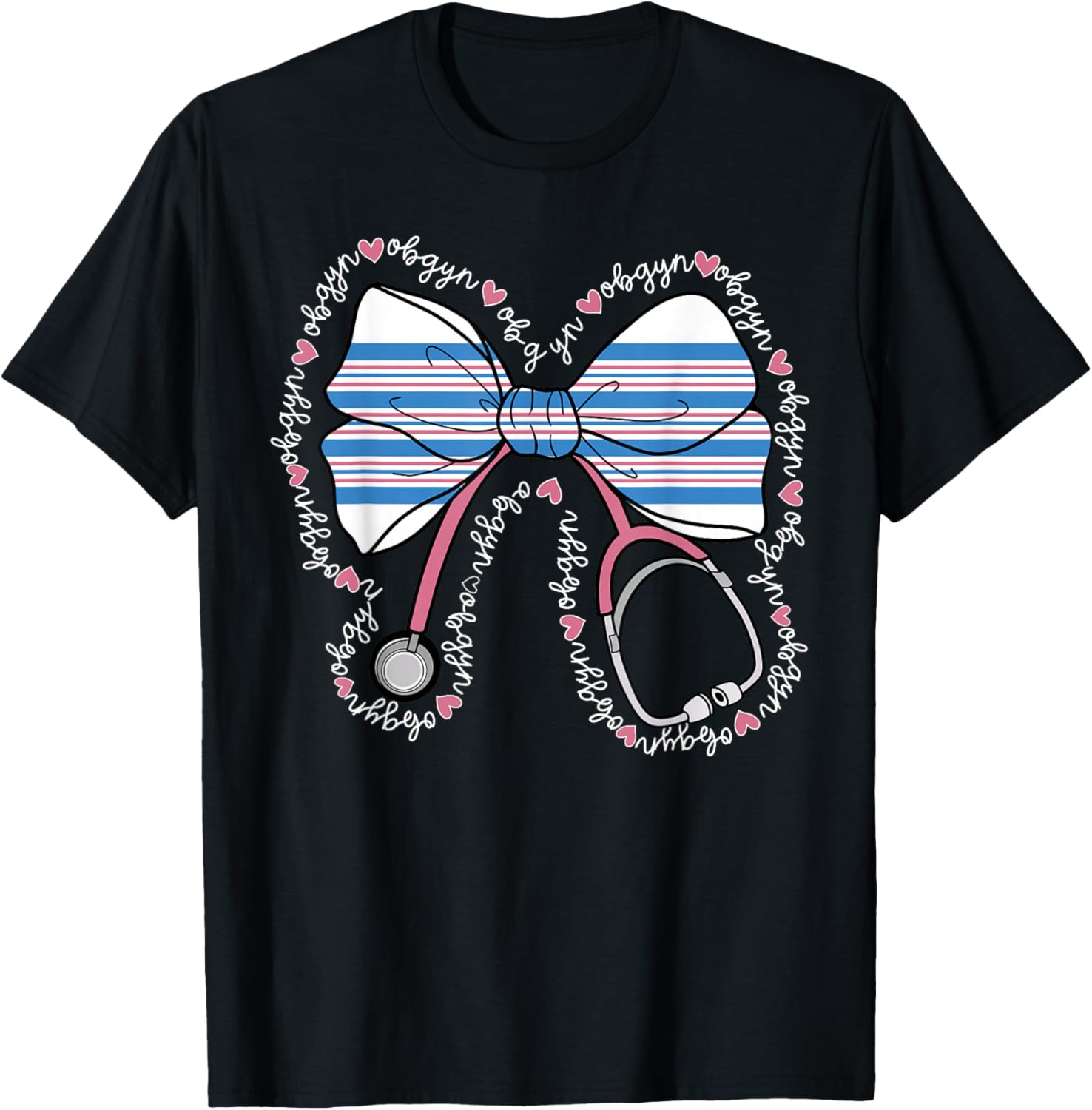 Cute Stethoscope Bow Coquette OBGYN Nurse Squad Baby Blanket T-Shirt - T-Shirt | Black