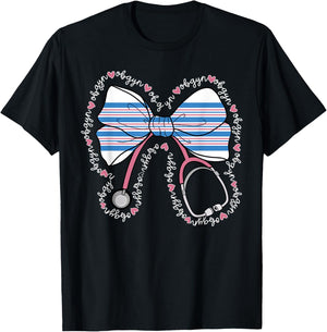 Cute Stethoscope Bow Coquette OBGYN Nurse Squad Baby Blanket T-Shirt - T-Shirt | Black
