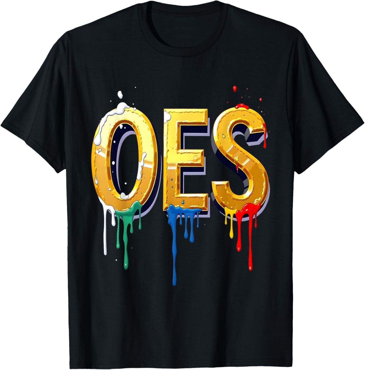 OES 3D Golden Word Colors Dripping Order of the Eastern Star T-Shirt - T-Shirt | Black