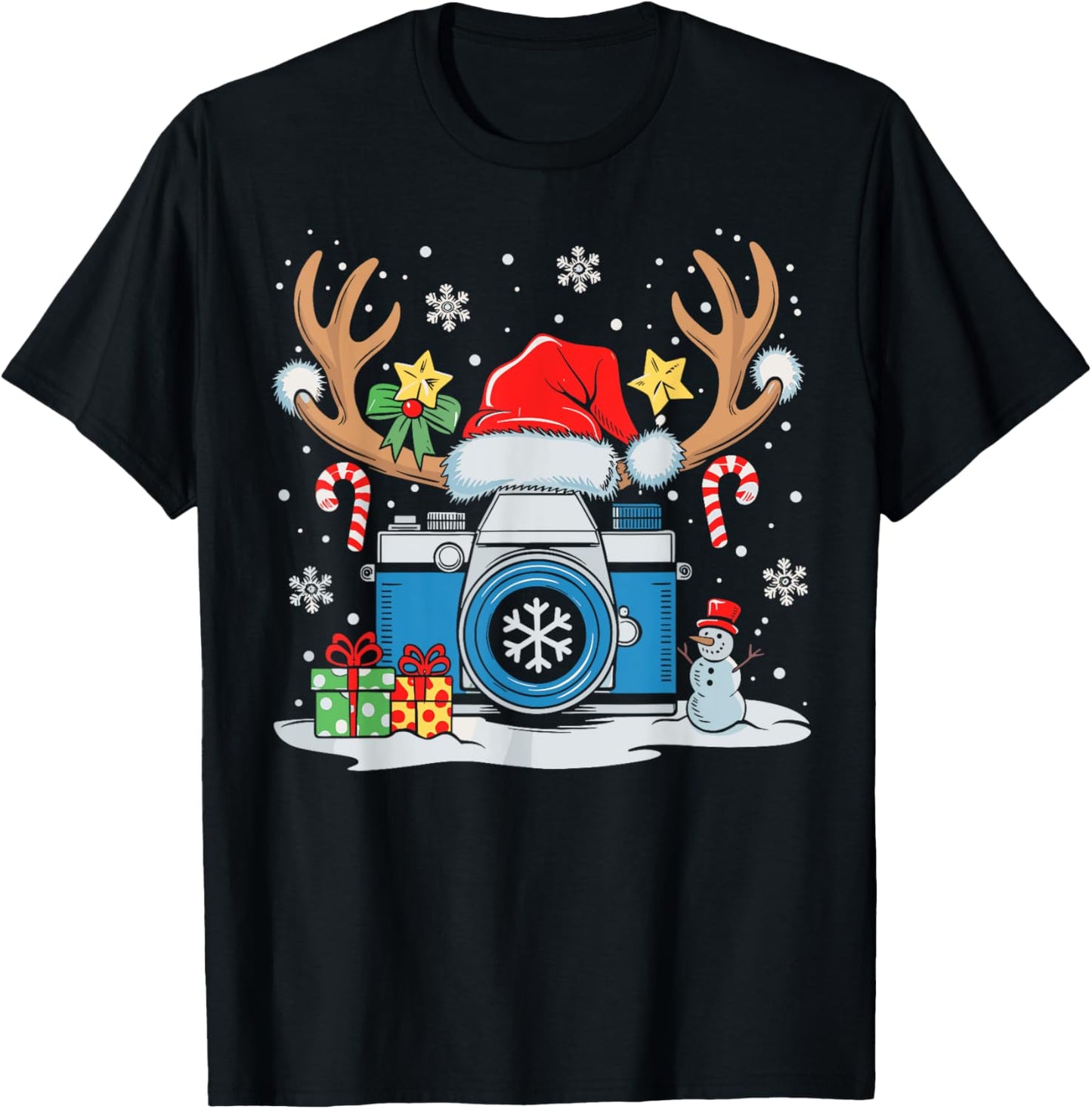 Xmas Photography Santa Hat Reindeer Photographer Christmas T-Shirt - T-Shirt | Black