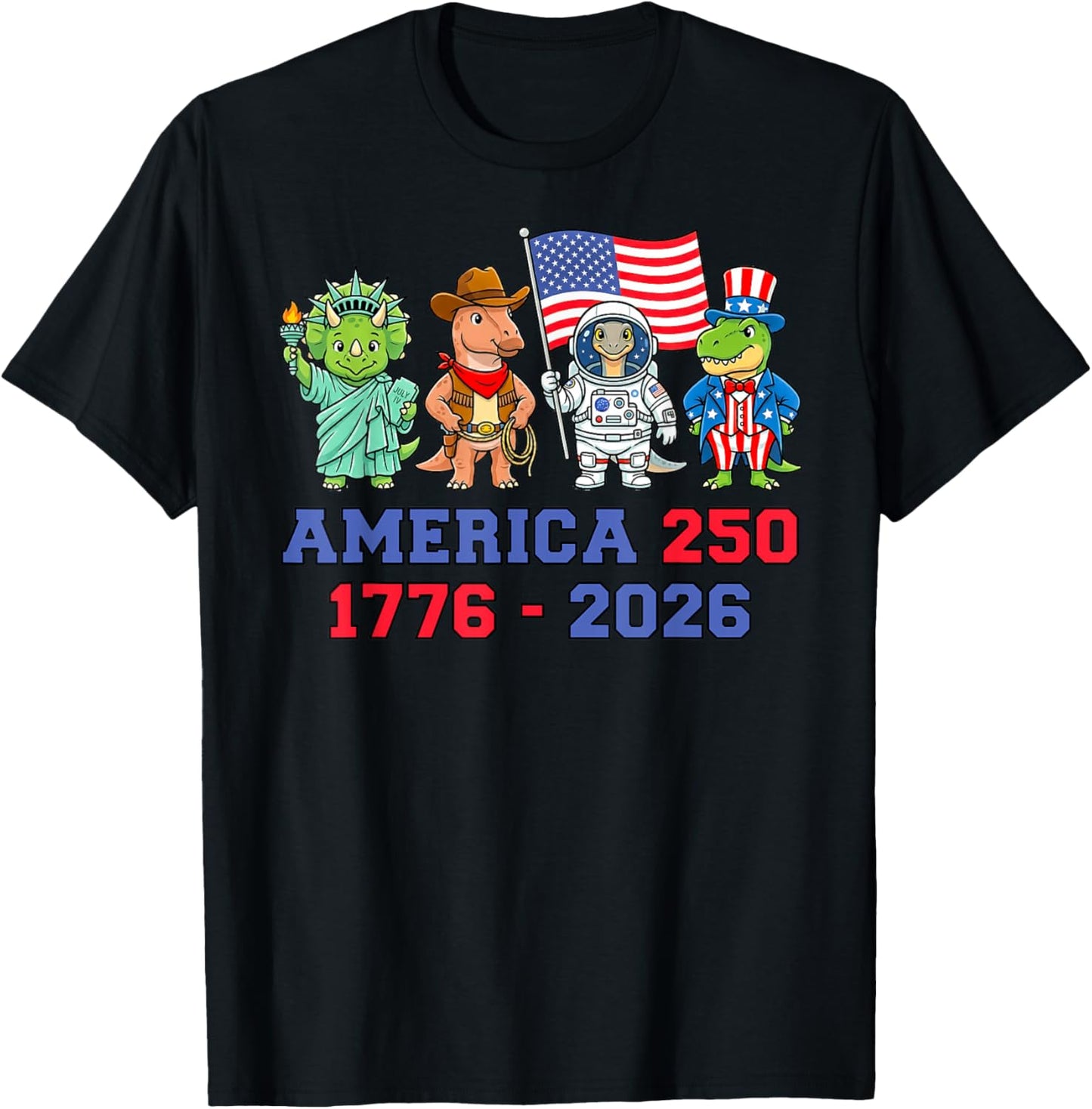 4th of July Dinosaurs America 250 Kids Semiquincentennial T-Shirt - T-Shirt | Black