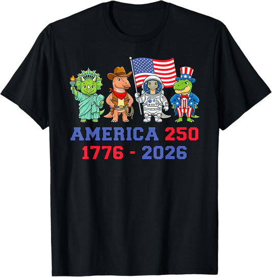 4th of July Dinosaurs America 250 Kids Semiquincentennial T-Shirt - T-Shirt | Black