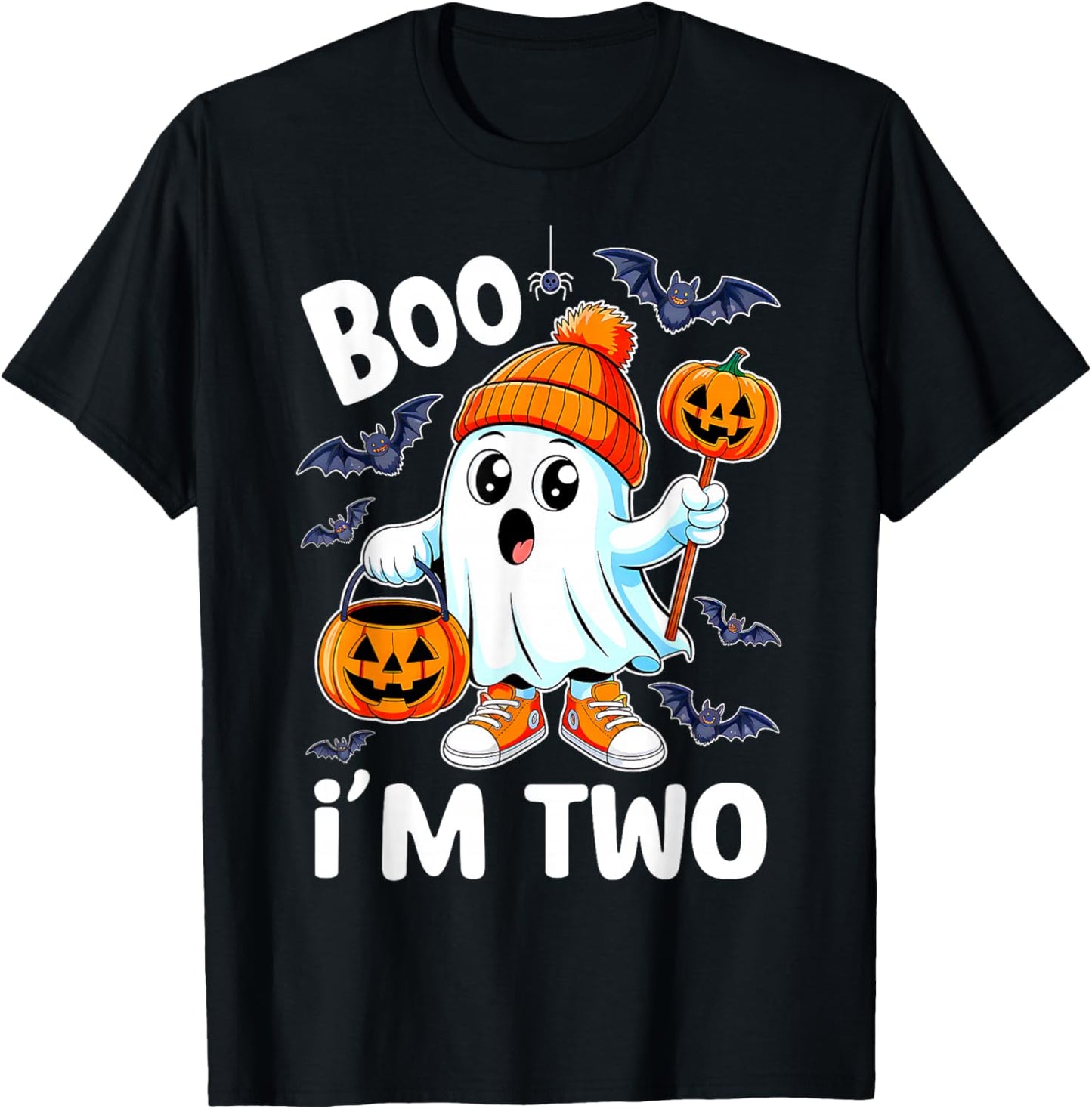 Boo I'm Two Ghost 2nd Birthday Halloween Boy Kids Groovy T-Shirt - T-Shirt | Black