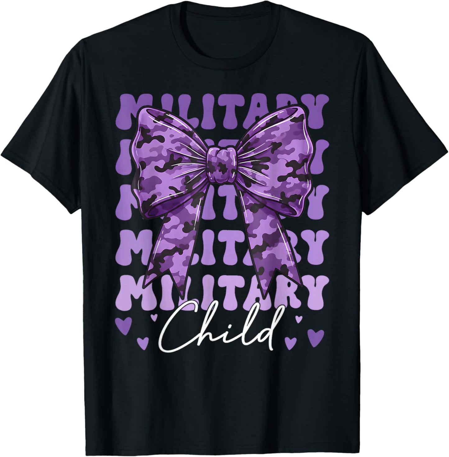 Purple Up for Military Kids Girl Coquette Bow Military Child T-Shirt - T-Shirt | Black