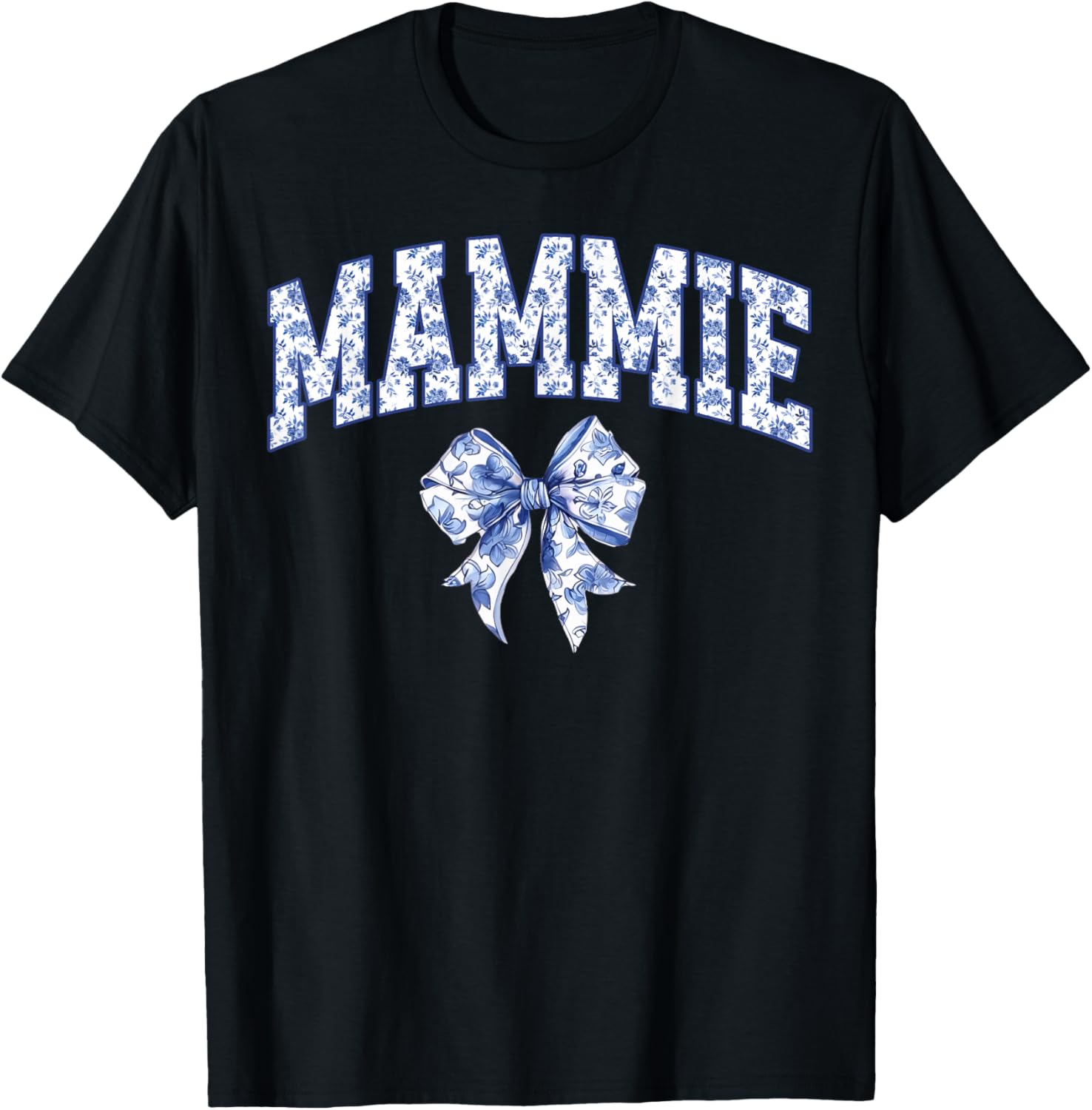 Mammie Coquette Toile Blue Bow Floral Family Matching T-Shirt - T-Shirt | Black