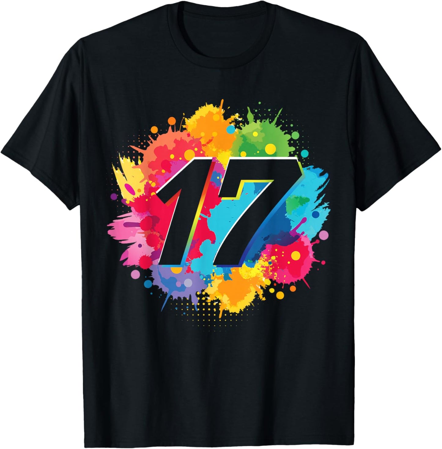 17th Birthday Colorful Paint Splashes 17 Year Old Girls Boys T-Shirt - T-Shirt | Black