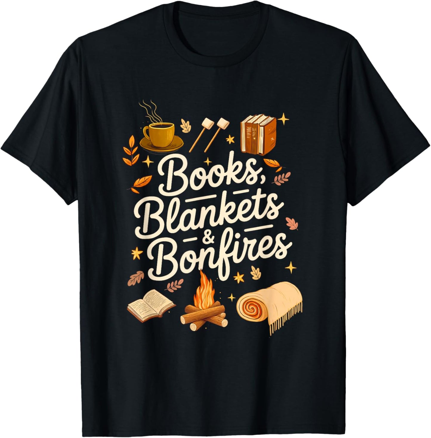 Books Blankets and Bonfires Cozy Fall Autumn Book Lover T-Shirt - T-Shirt | Black
