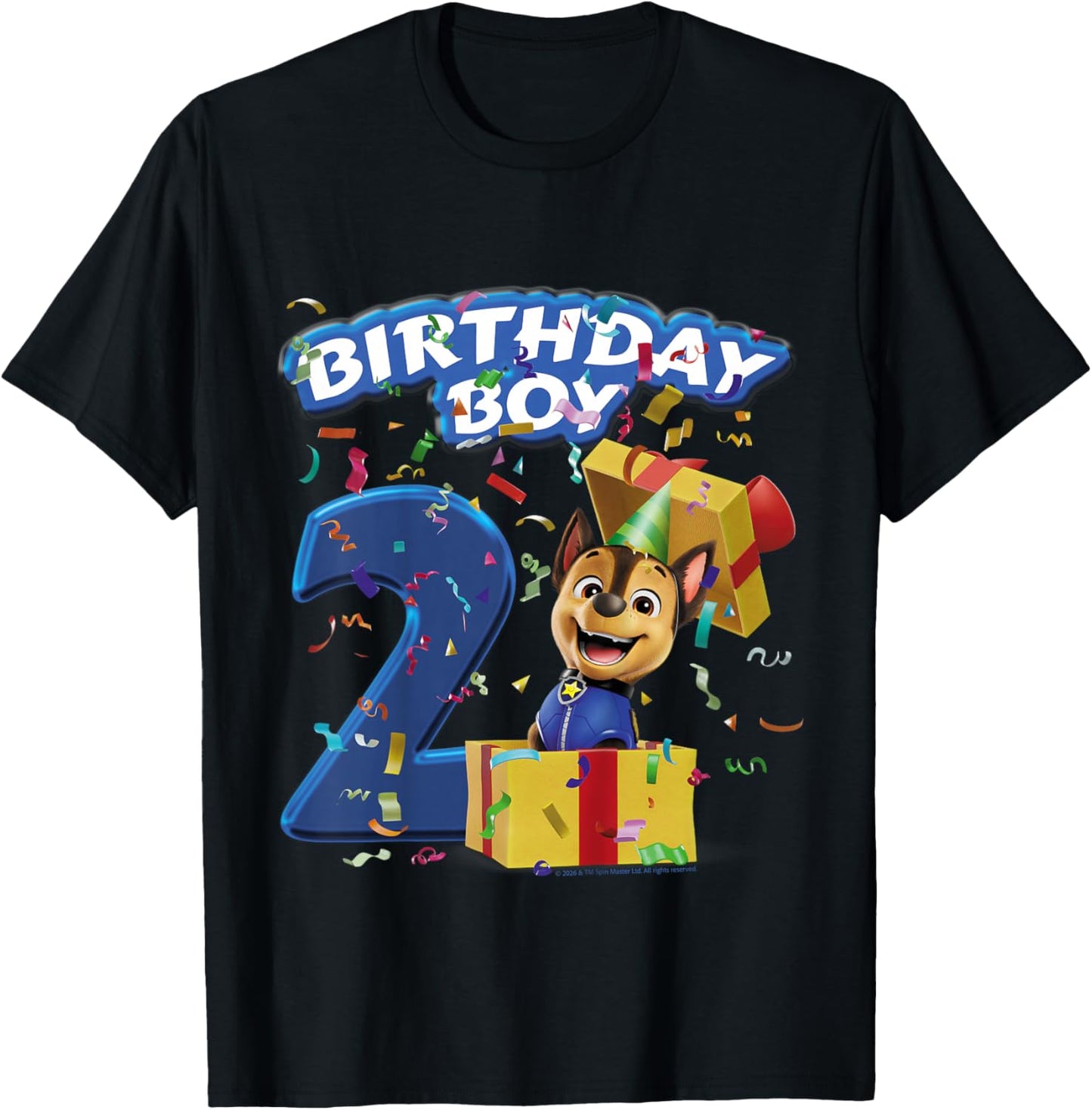 Official Paw Patrol Chase Birthday Boy Age 2 Confetti T-Shirt - T-Shirt | Black