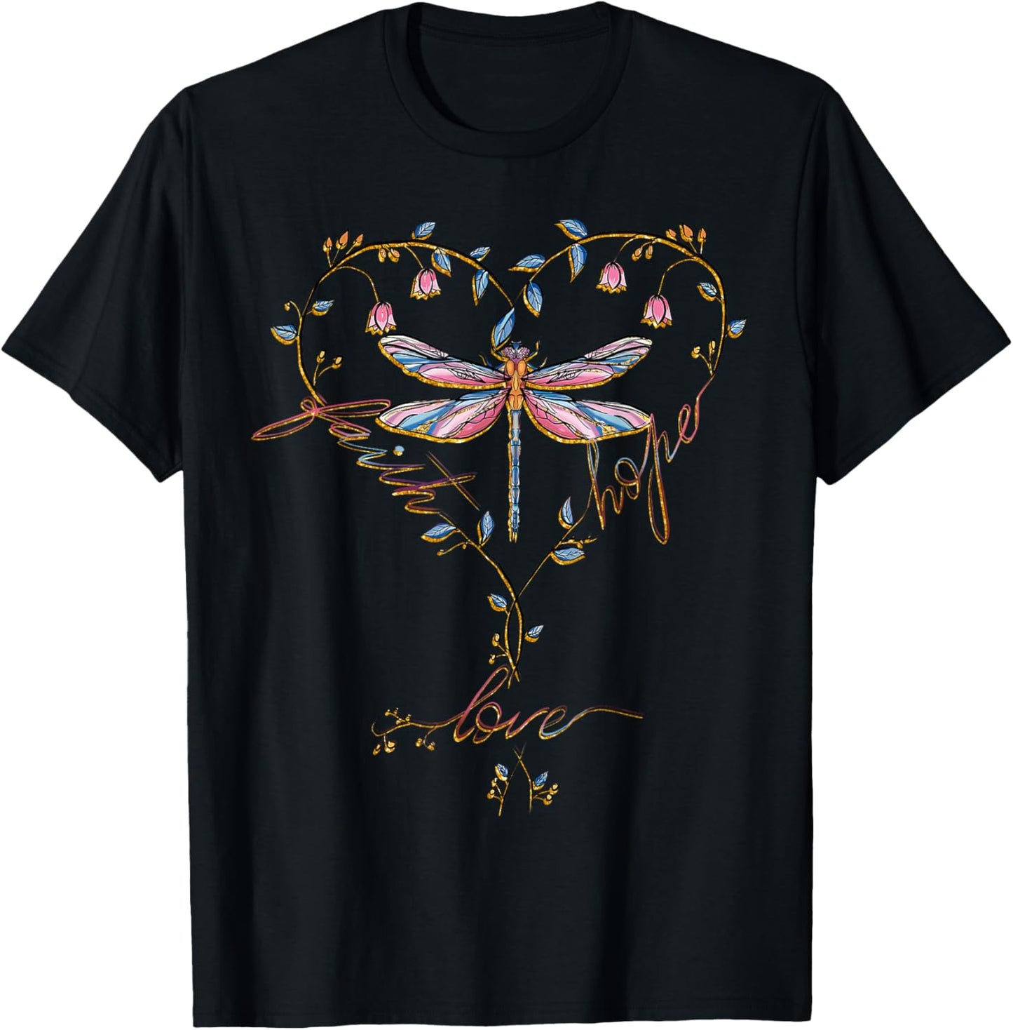 Faith Hope Love Dragonfly Heart Religious Jesus Christian T-Shirt - T-Shirt | Black