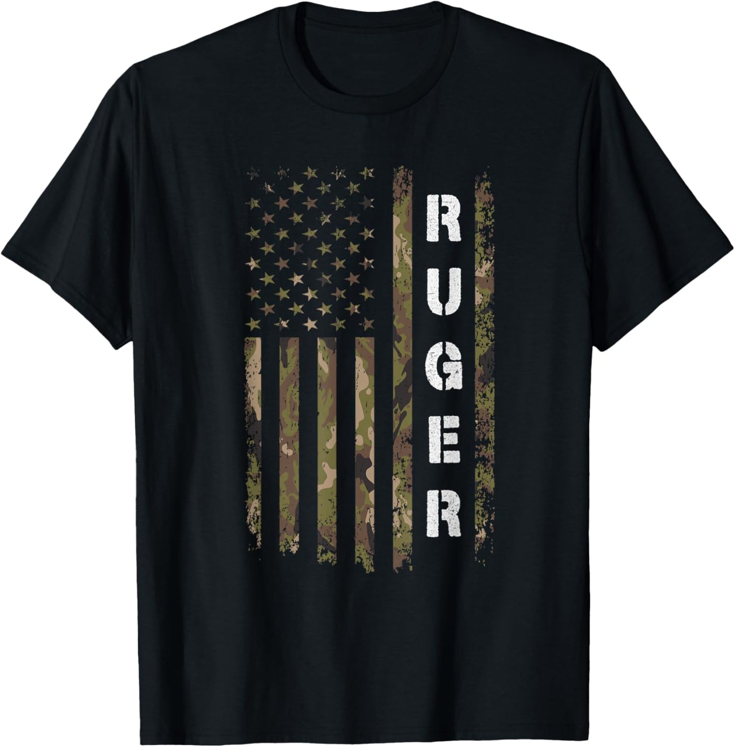 Retro Ruger Vintage Camouflage American Flag Matching Name T-Shirt - T-Shirt | Black