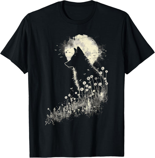 Fox Dandelion Wildlife Foxes Nature Art T-Shirt - T-Shirt | Black