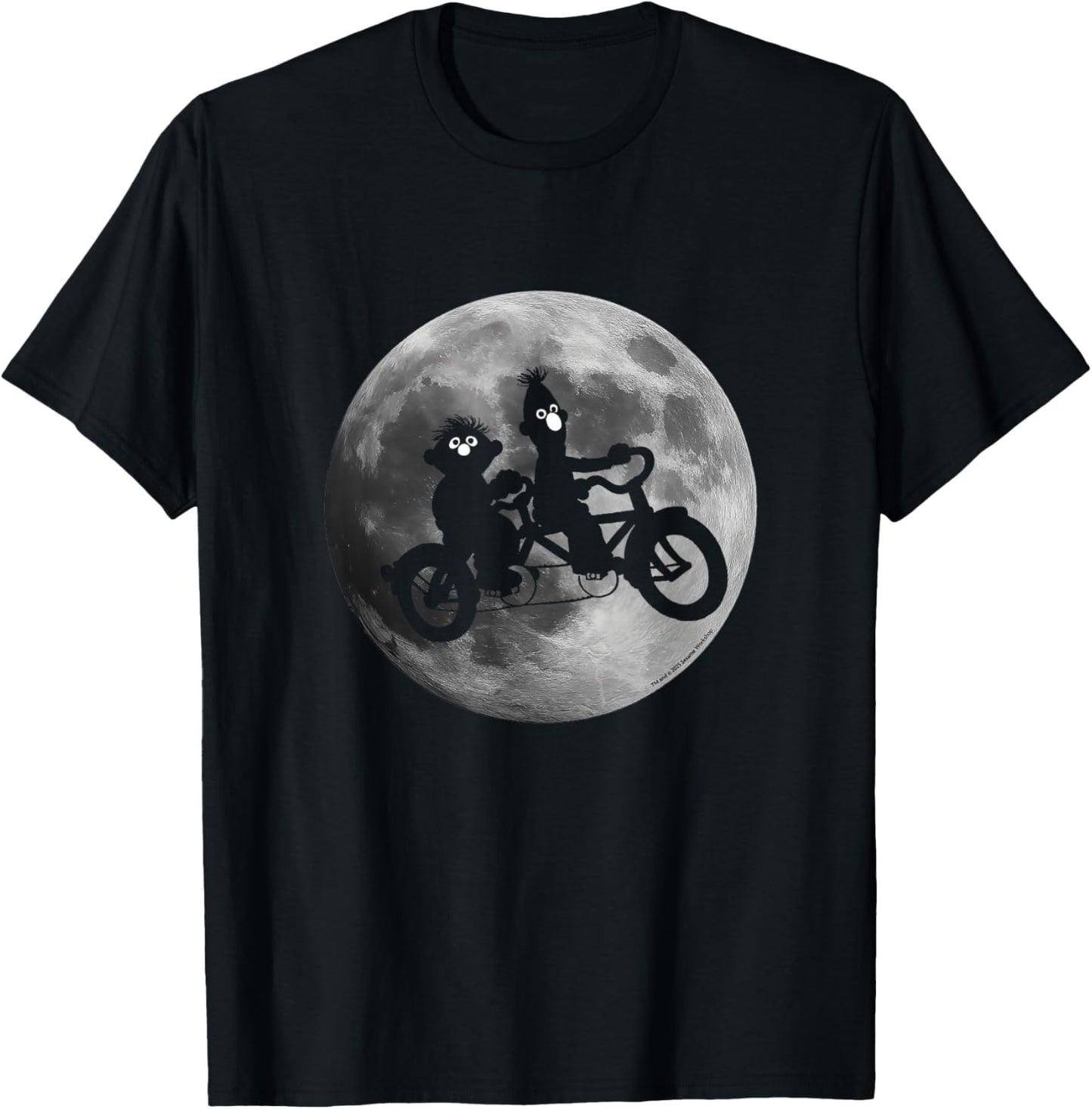 Sesame Street Ernie and Bert in Moonlight Shadow Bicycle T-Shirt - T-Shirt | Black