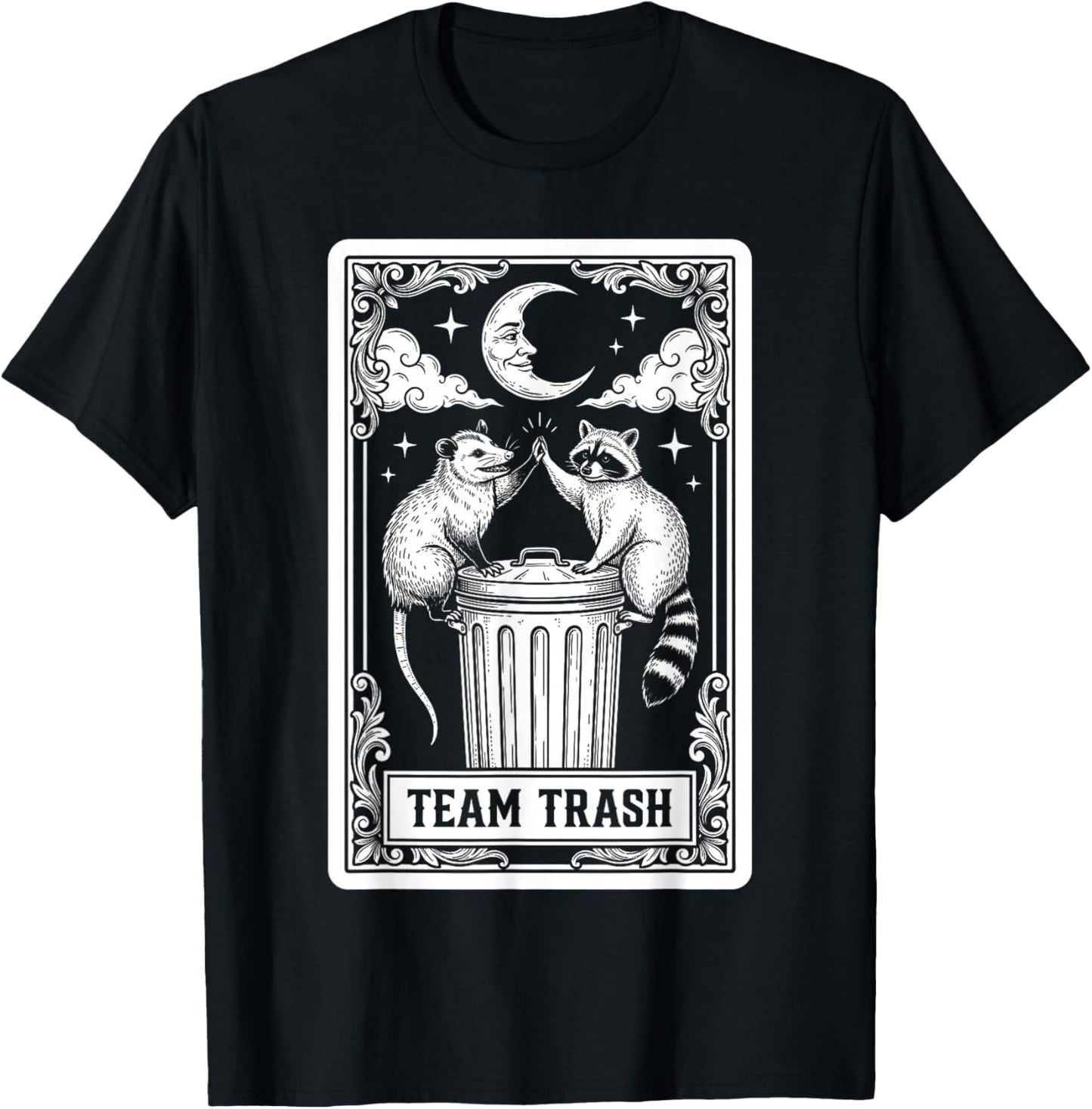 Tarot Card Vintage Team Trash Crescent Moon Opossum Raccoon T-Shirt - T-Shirt | Black
