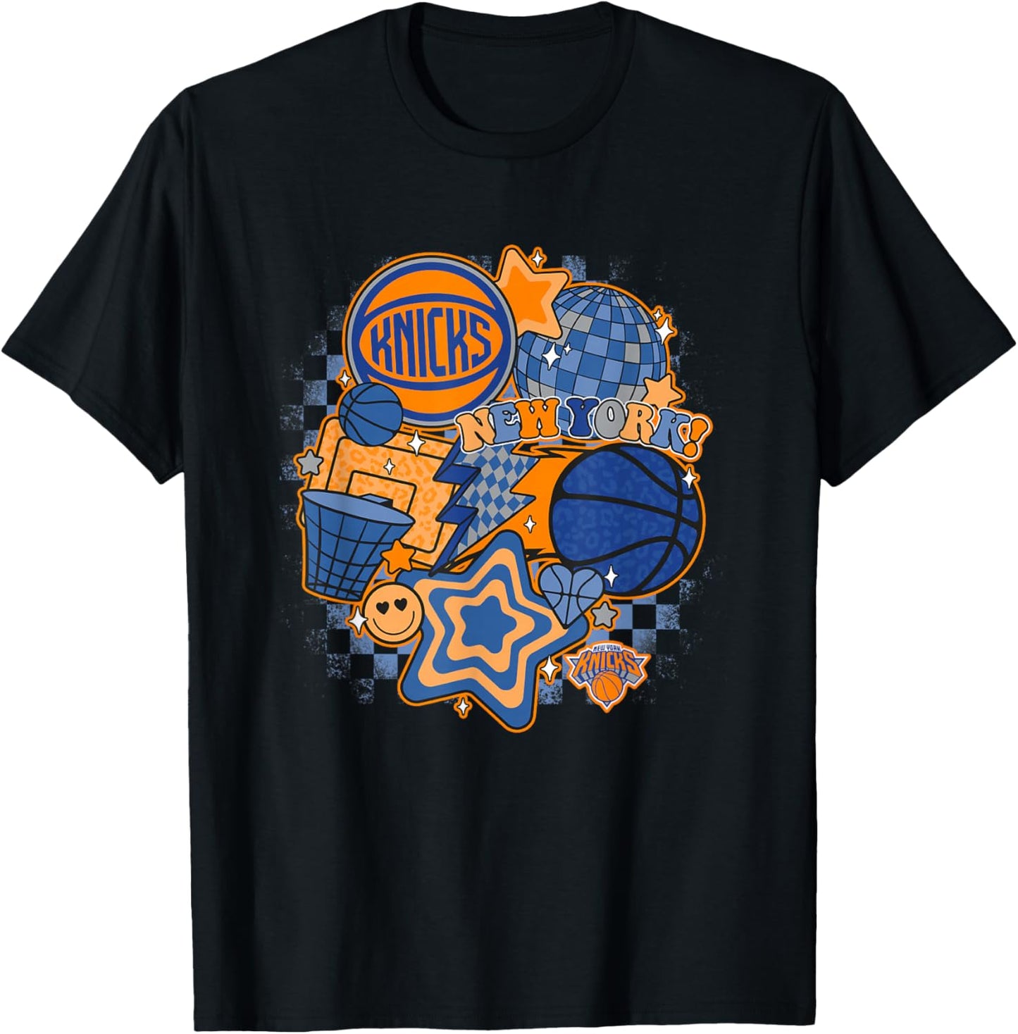NBA New York Knicks Psychedelic Basketball Collage T-Shirt - T-Shirt | Black
