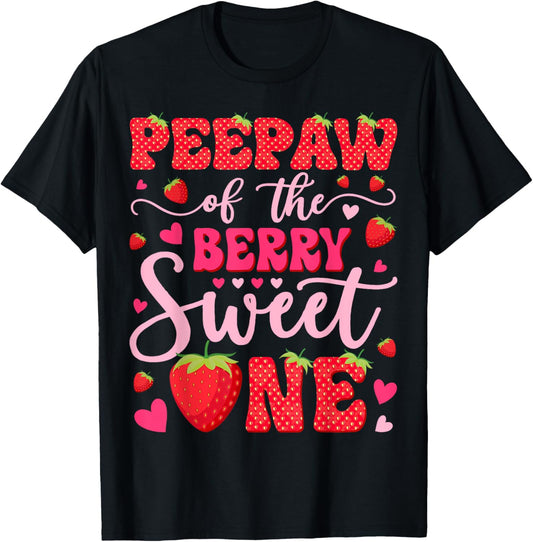 Peepaw Of The Berry Sweet One Strawberry 1St Birthday T-Shirt - T-Shirt | Black