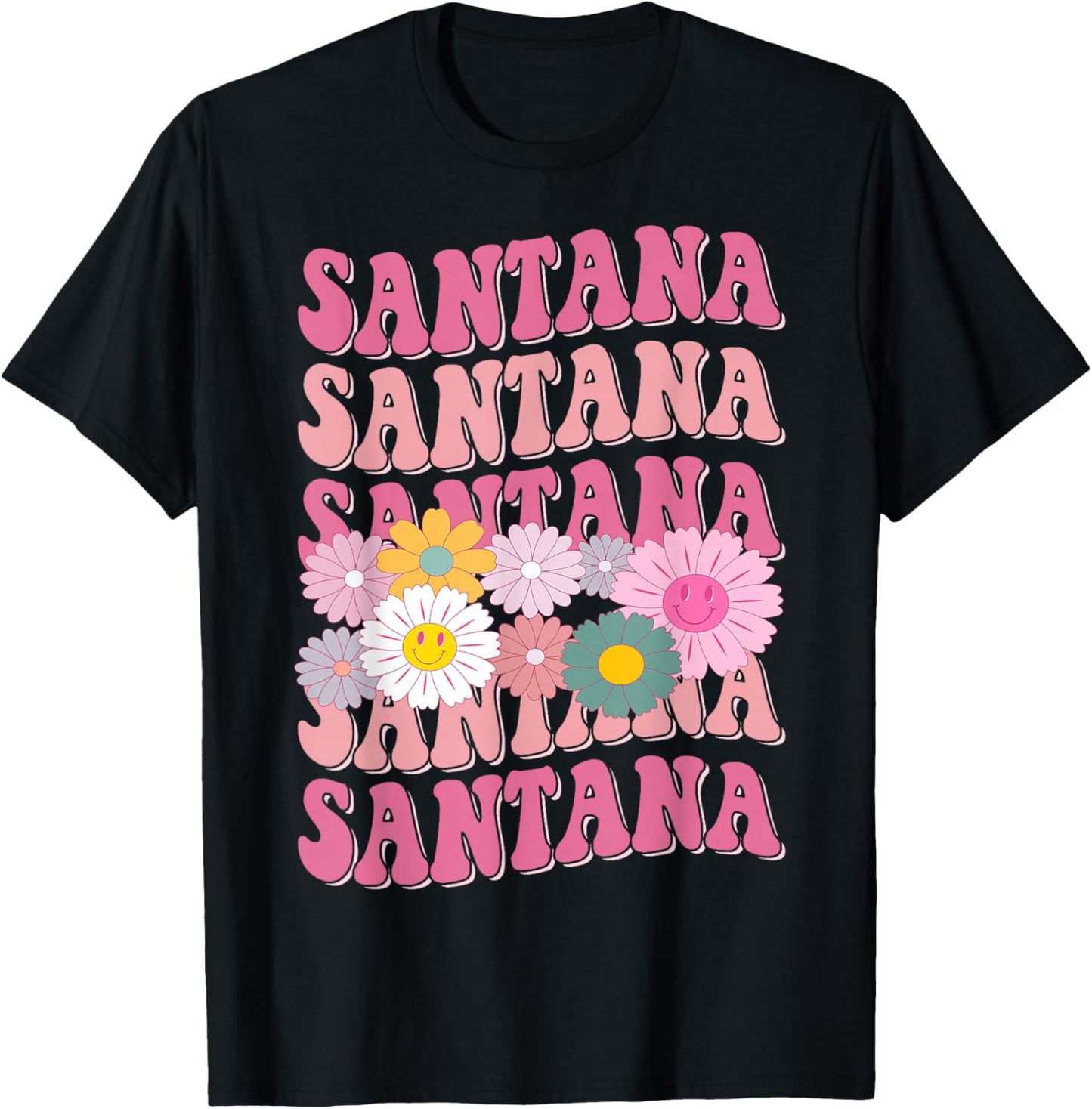 Girl Retro Santana First Name Personalized Groovy 80's T-Shirt - T-Shirt | Black