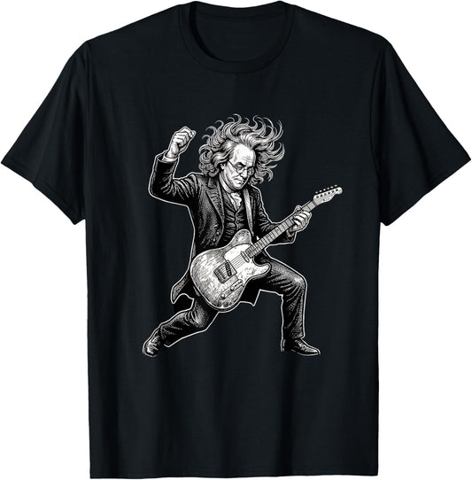 Ben Franklin Playing Guitar Funny July 4th Rock Guitar T-Shirt - T-Shirt | Black