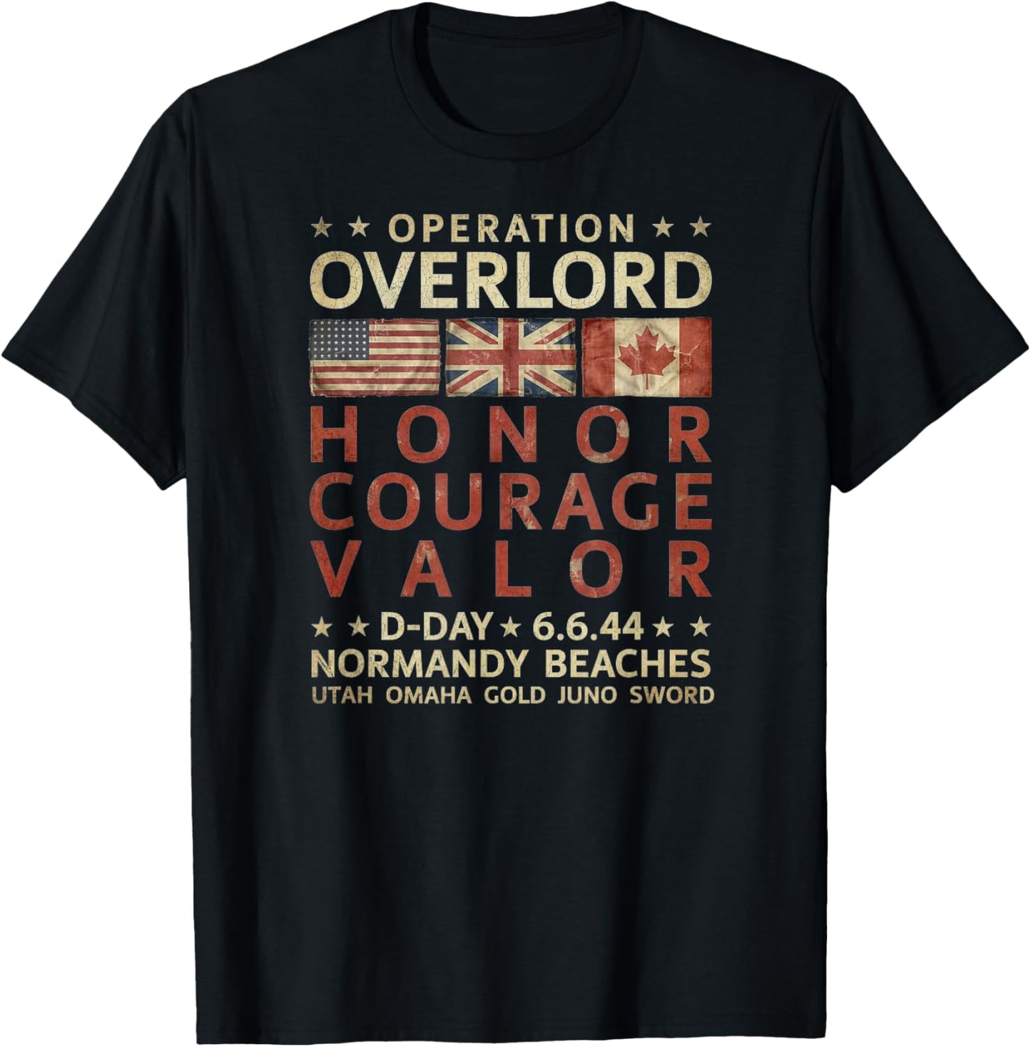 Operation Overlord Honor Courage Valor D-Day 6.6.44 Aged T-Shirt - T-Shirt | Black