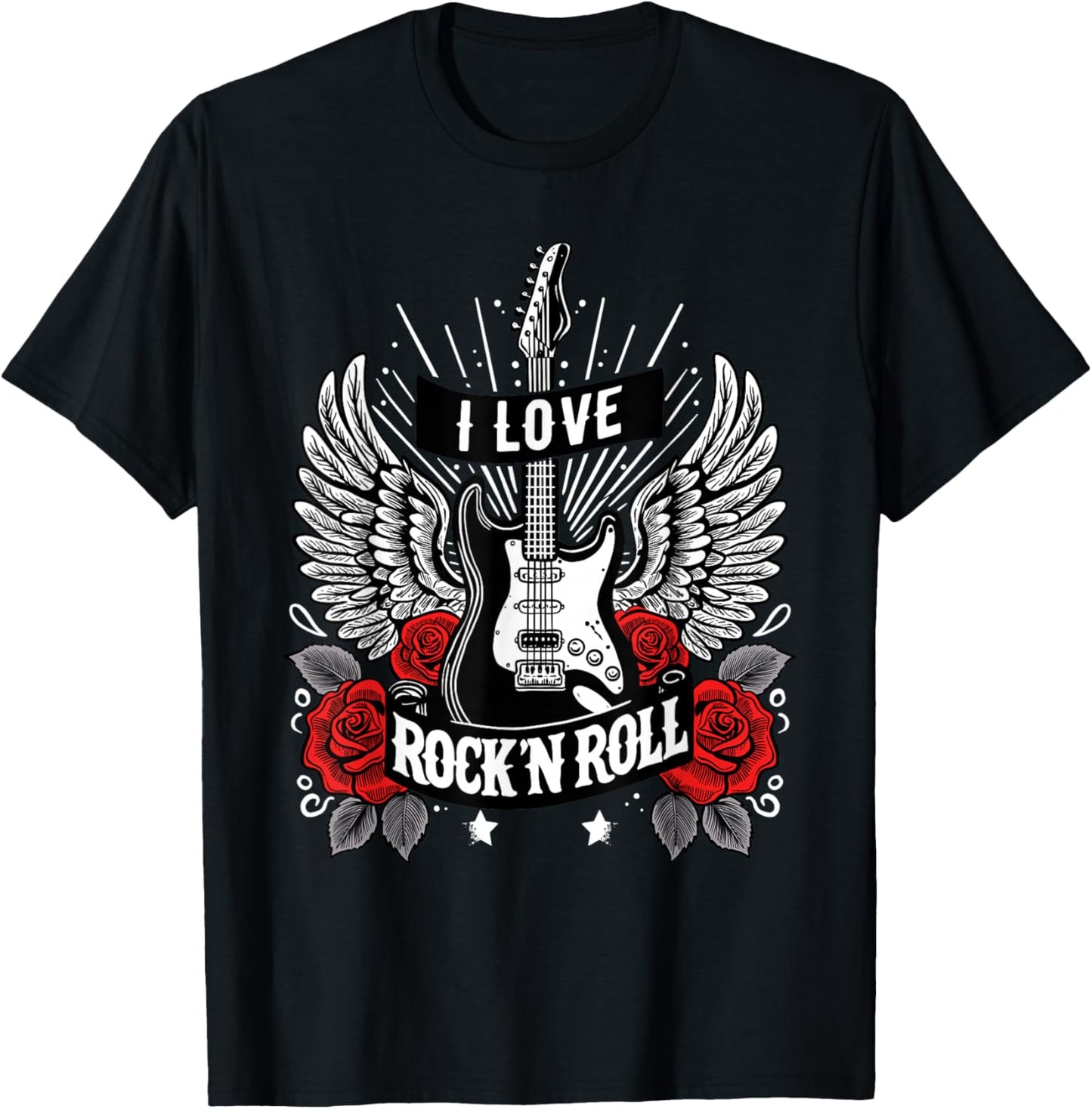 I Love Rock And Roll Retro Electric Guitar Rock&Roll , Black, S T-Shirt - T-Shirt | Black