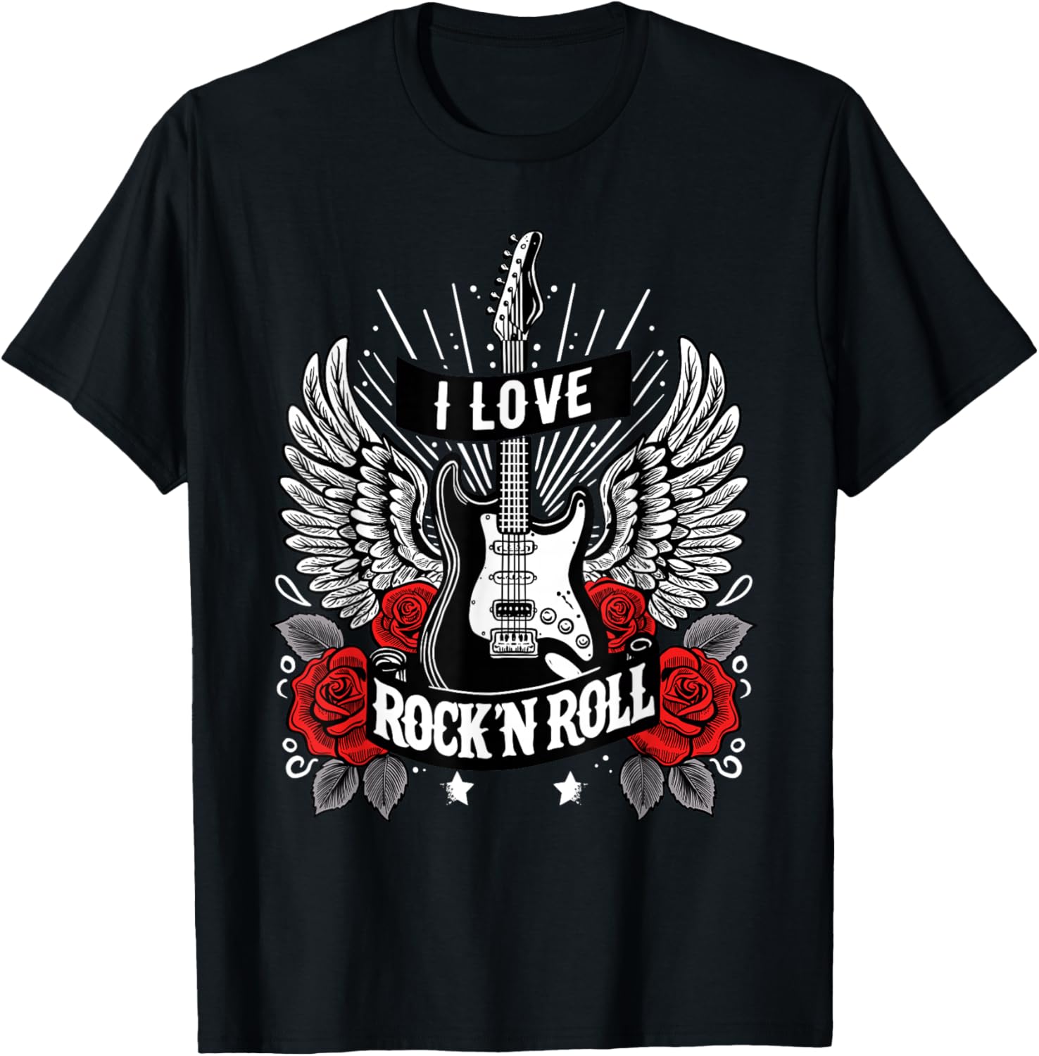 I Love Rock And Roll Retro Electric Guitar Rock&Roll , Black, S T-Shirt - T-Shirt | Black
