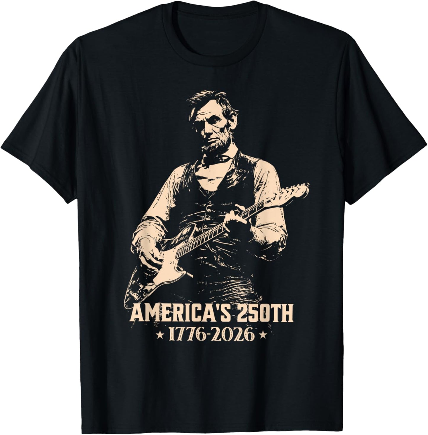 Vintage United States 250 Anniversary Abe Lincoln Guitar T-Shirt - T-Shirt | Black