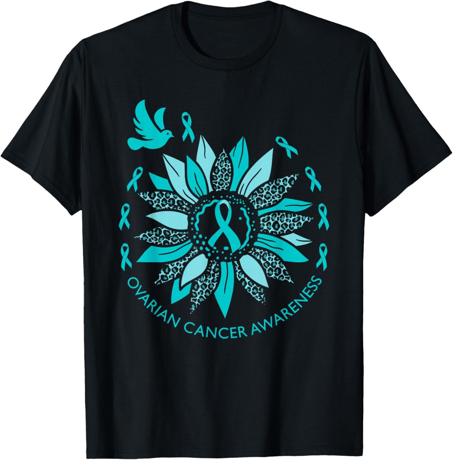 Ovian Cancer Awareness Teal Ribbon Support Squad Women Gifts T-Shirt - T-Shirt | Black