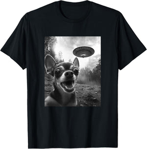 Alien UFO Funny Meme Chihuahua T-Shirt - T-Shirt | Black