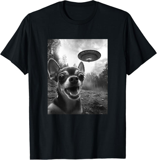 Alien UFO Funny Meme Chihuahua T-Shirt - T-Shirt | Black