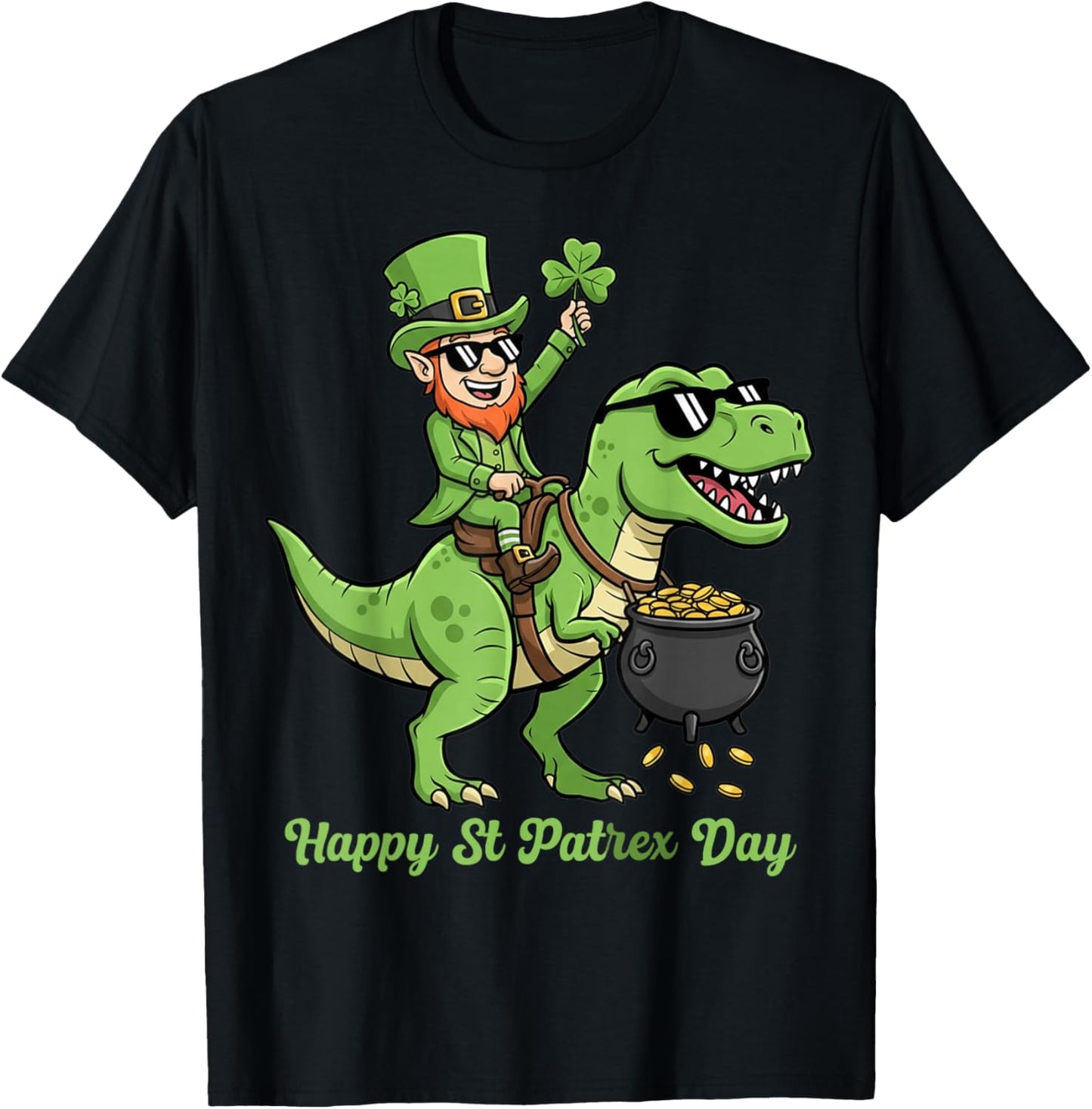 Happy St Patrex Leprechaun Dinosaure Irlandais T-Rex pour garçons T-Shirt - T-Shirt | Black
