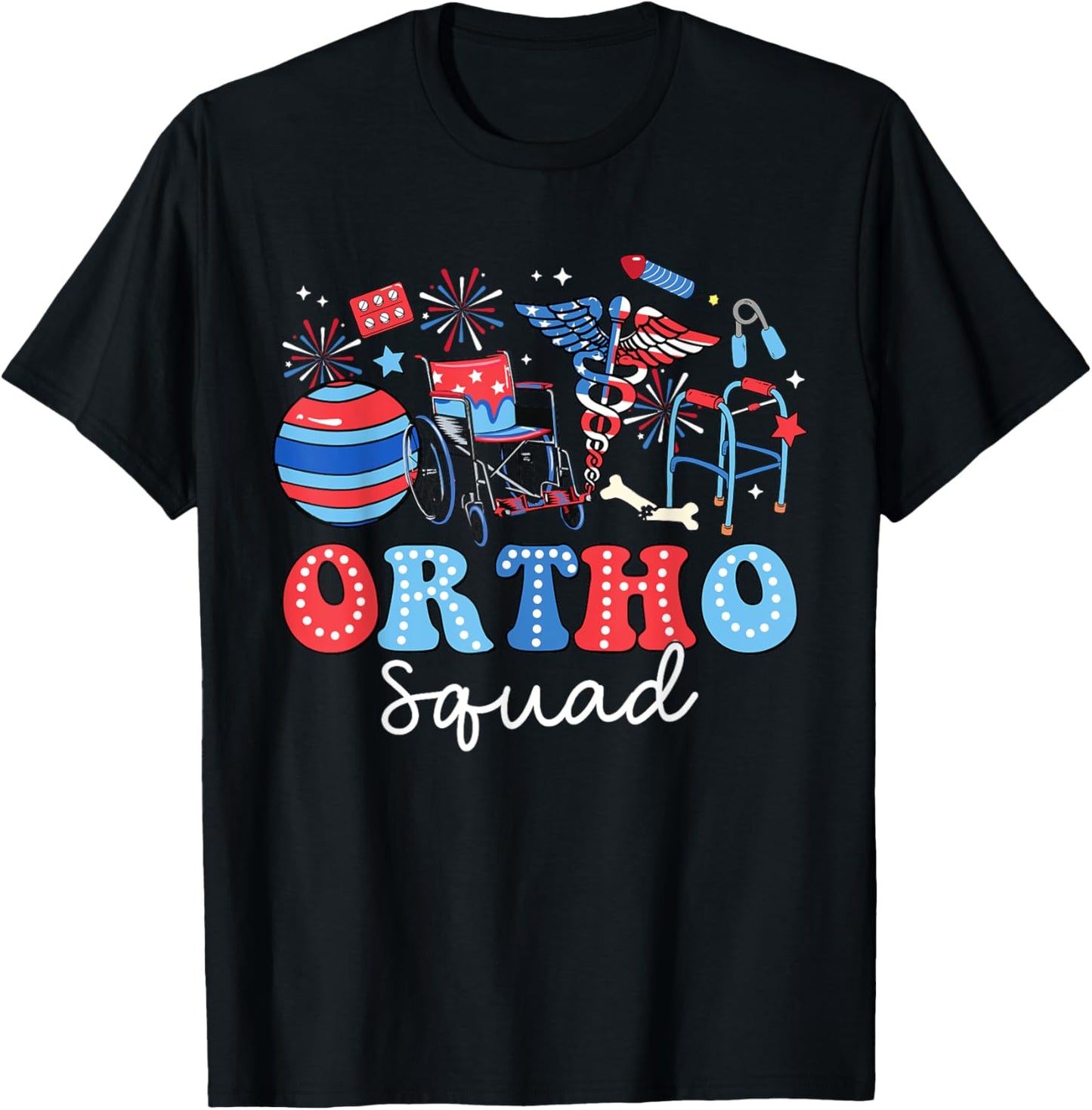 Groovy Ortho Squad USA Flag Ortho Nurse 4th Of July Women Men T-Shirt - T-Shirt | Black