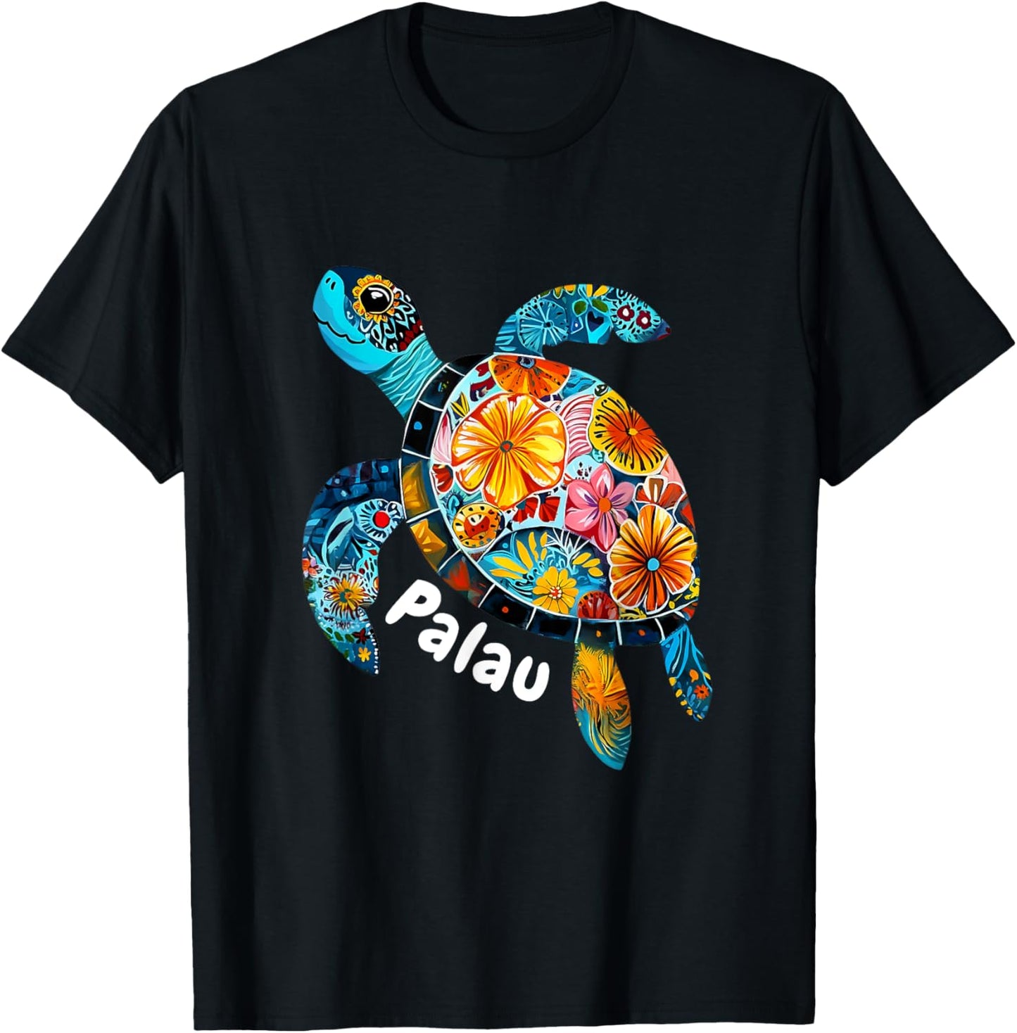 Palau Souvenir Store Palau - -Adults, -Kids - Black - Small - Short Sleeve - - Modern - Cartoon - People - Swimming - Theme T-Shirt - T-Shirt | Black