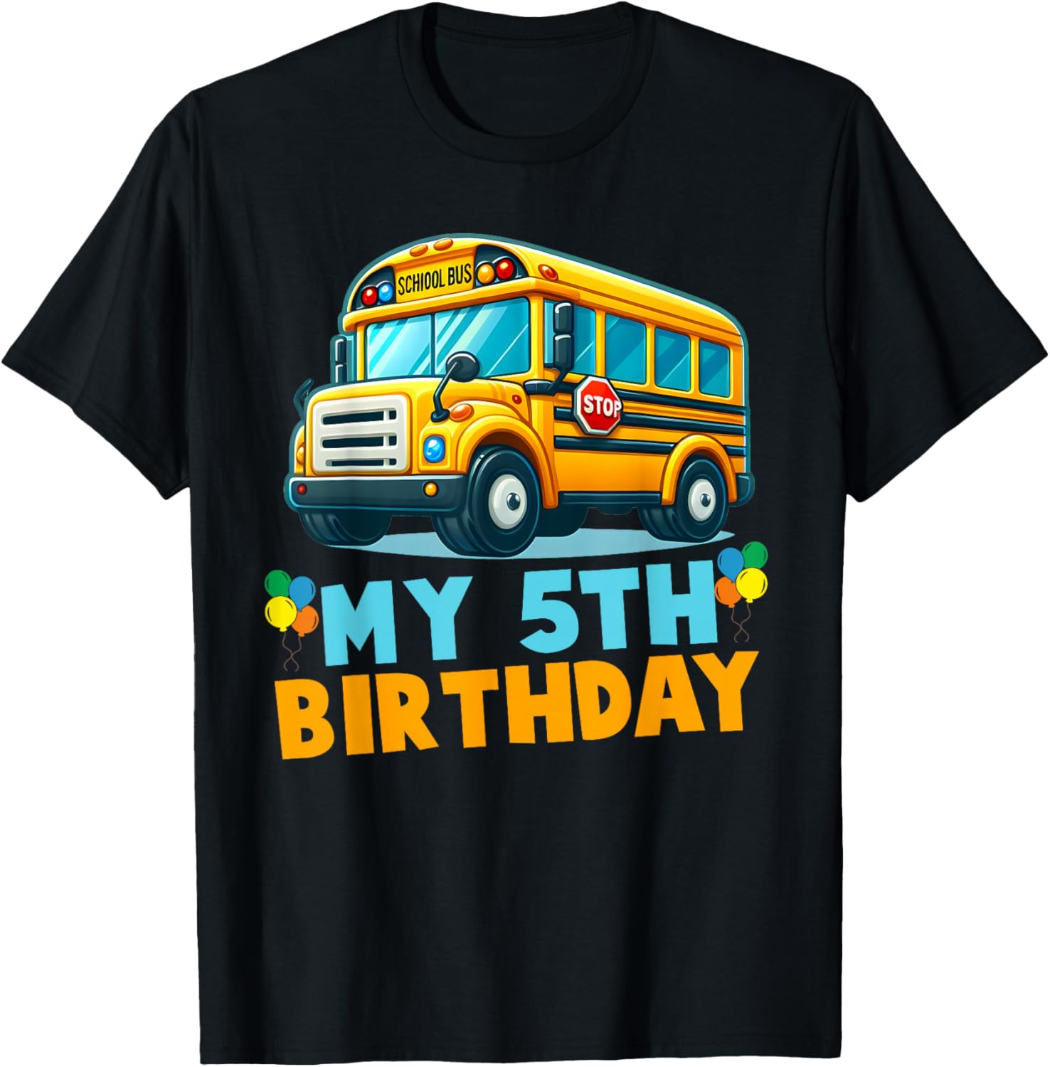 School Bus 5th Birthday Vehicle Boy Design T-Shirt - T-Shirt | Black