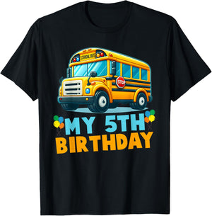 School Bus 5th Birthday Vehicle Boy Design T-Shirt - T-Shirt | Black