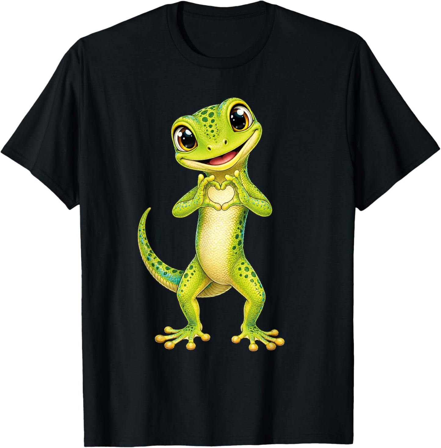 Gecko with Heart | Cute Little Gecko Heart Sign T-Shirt - T-Shirt | Black