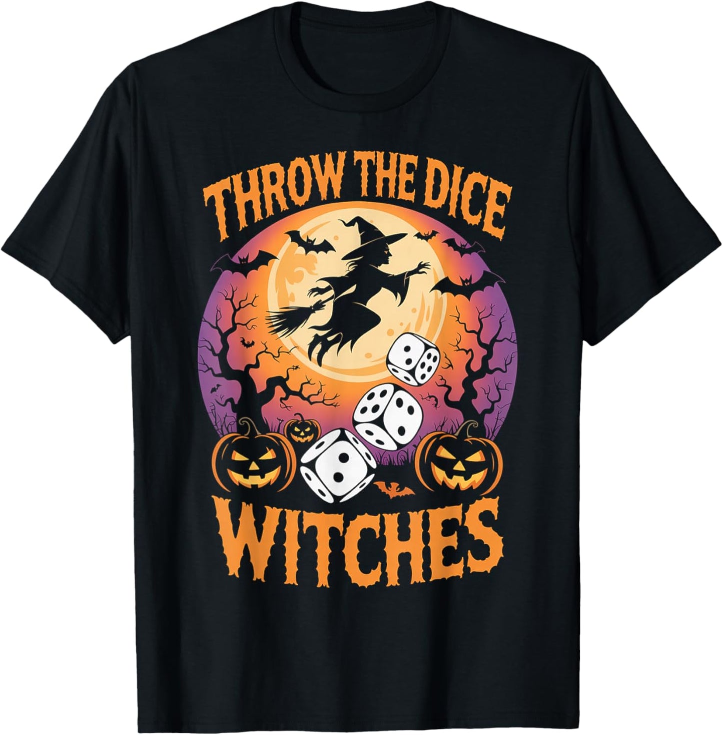 Throw The Dice Witches Funny Halloween Spooky Witch Game T-Shirt - T-Shirt | Black