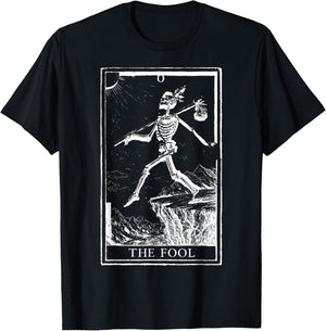 Dark Academia Tarot Card The Fool Skeleton Dog Goth Occult T-Shirt - T-Shirt | Black
