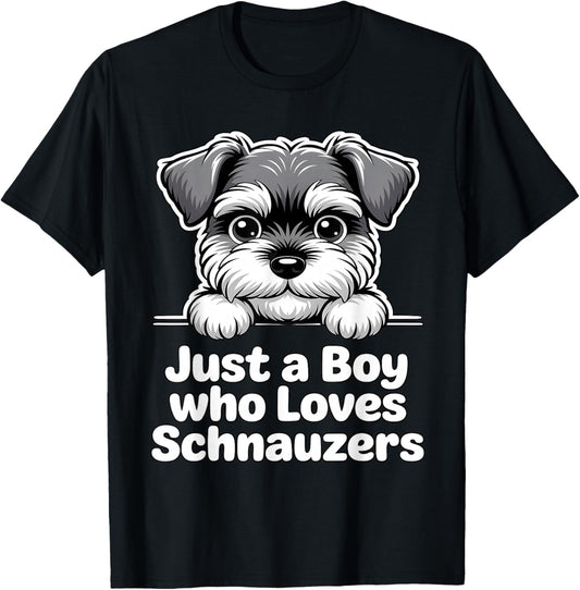Just a Boy Who Loves Schnauzers T-Shirt - T-Shirt | Black