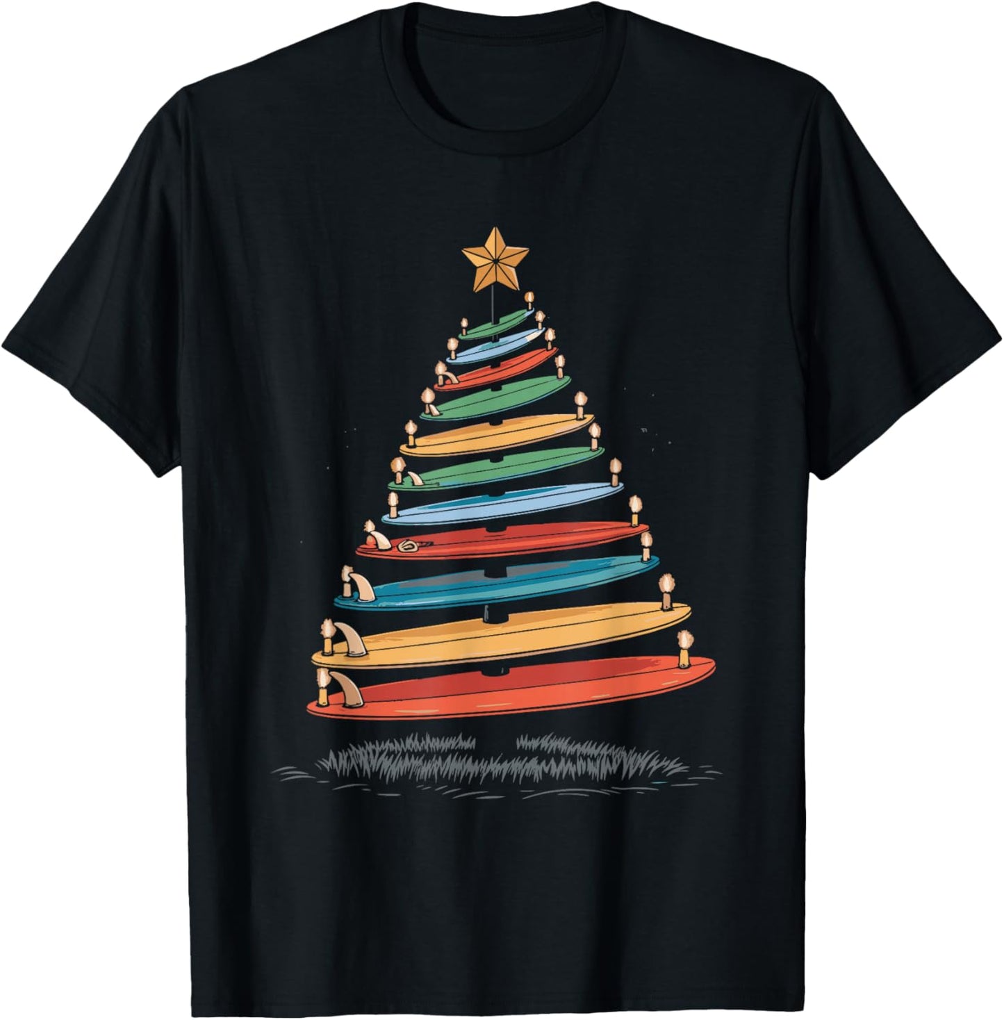 Christmas Tree Surfboard T-Shirt - T-Shirt | Black