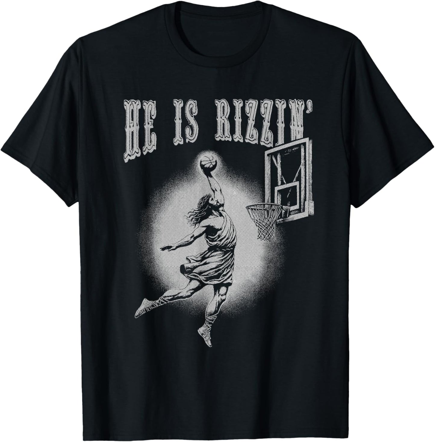 Rizzin Christian Easter Graphic Jesus Playing Basketball T-Shirt - T-Shirt | Black