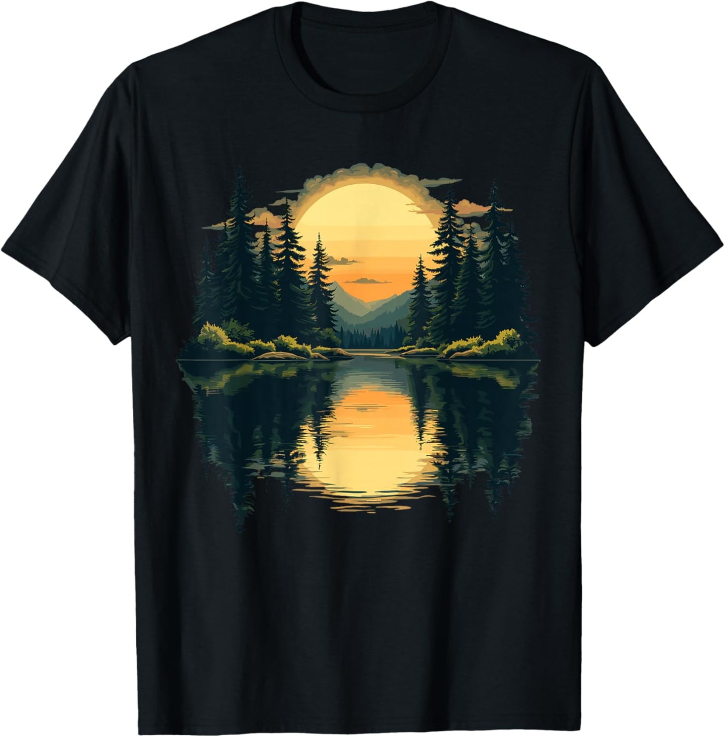 Nature Trees Reflection Forest Outdoor Wildlife T-Shirt - T-Shirt | Black