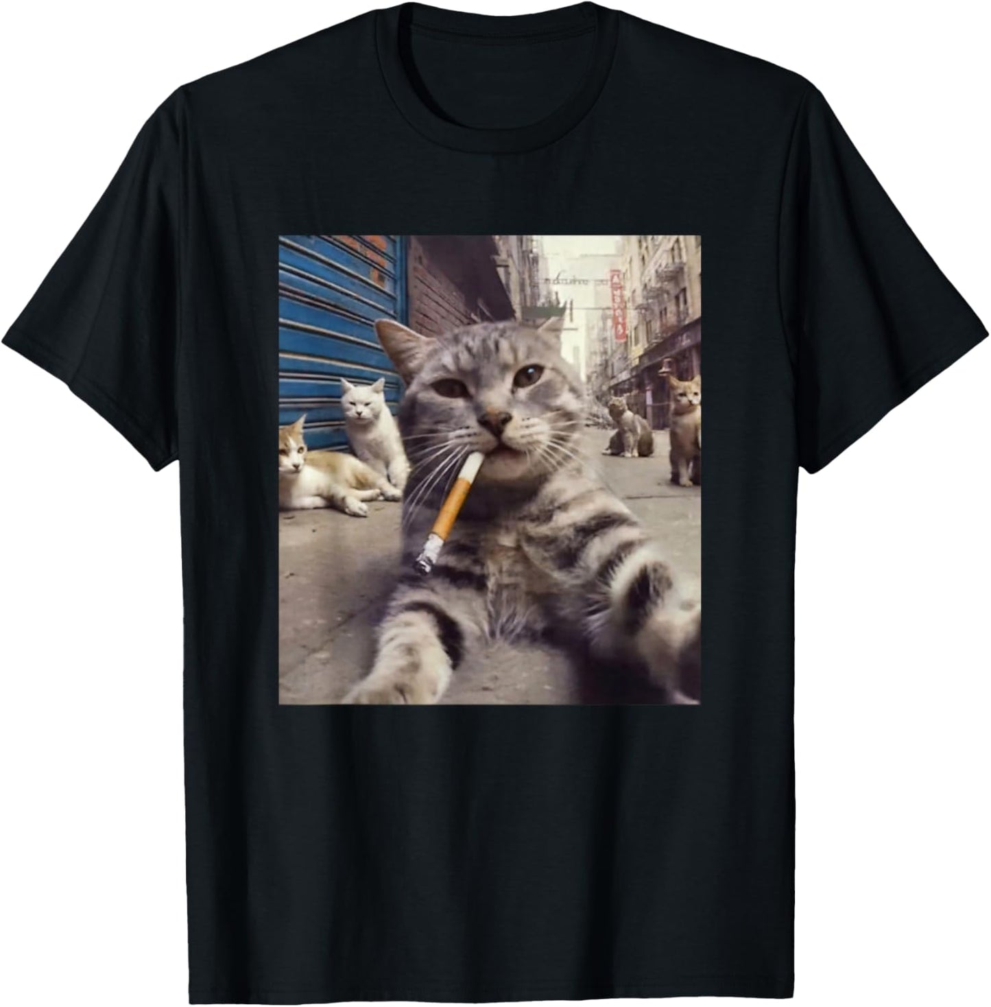 Street Gangster Cats Meme Cat Lovers Funny Memes Brainrot T-Shirt - T-Shirt | Black