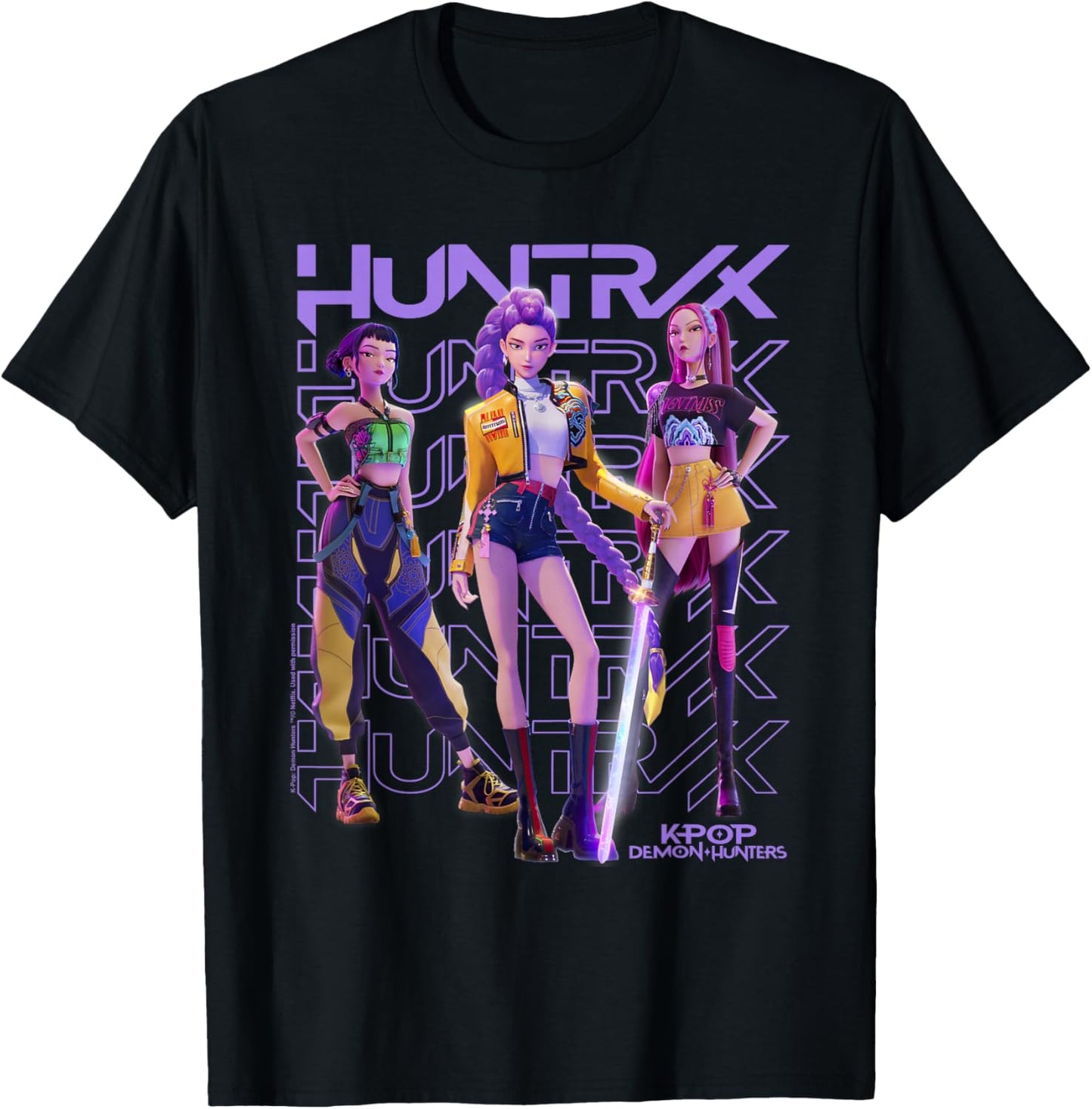 KPop Demon Hunters Huntrix Trio Officially Licensed T-Shirt - T-Shirt | Black